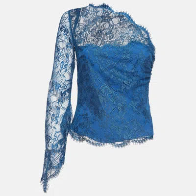 Pre-owned Emilio Pucci Blue Patterned Lace One Shoulder Top M