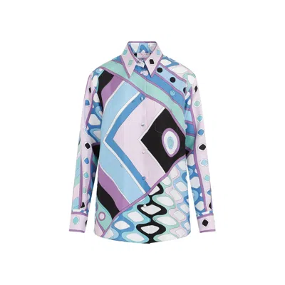 EMILIO PUCCI BLUE SILK SHIRT FOR WOMEN: SS24 COLLECTION