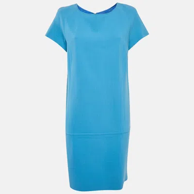 Pre-owned Emilio Pucci Blue Wool Round Neck Short Dress L