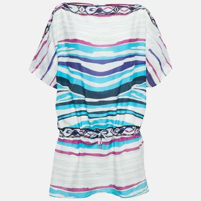 Pre-owned Emilio Pucci Blue/white Printed Cotton Voile Tunic M