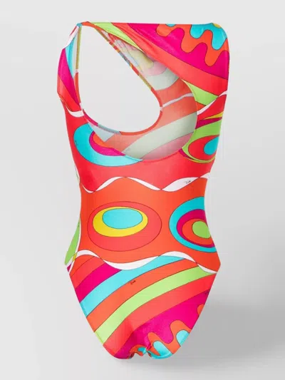 Emilio Pucci Boat Neck Bodycon Swimsuit With Cut-out In Multi