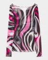 Emilio Pucci Boat-neck Marmo-print Mesh T-shirt In Nero/beige