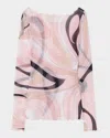 Emilio Pucci Boat-neck Marmo-print Mesh T-shirt In Pink