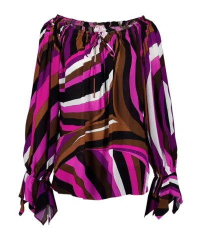 Emilio Pucci Bright Pink Iride-print Off-shoulder Top
