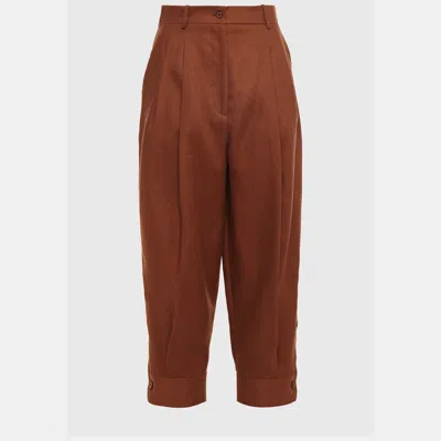 Pre-owned Emilio Pucci Brown Linen Tapered Trousers Size 38
