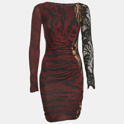 Pre-owned Pucci Burgundy Printed Jersey And Lace Trim Mini Dress S