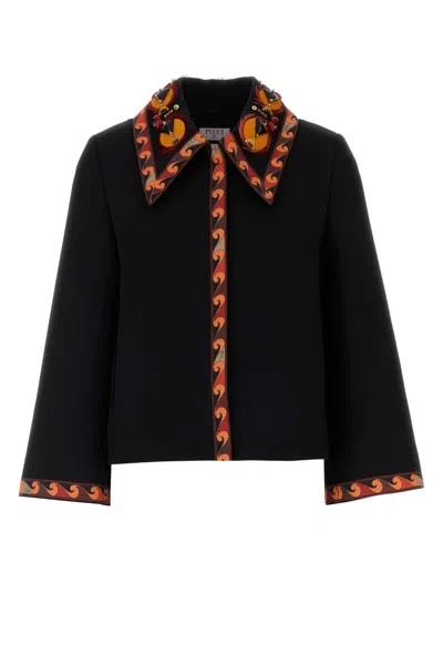 Pucci Gabardine Blazer Embroidered Collar And Cuffs In Black