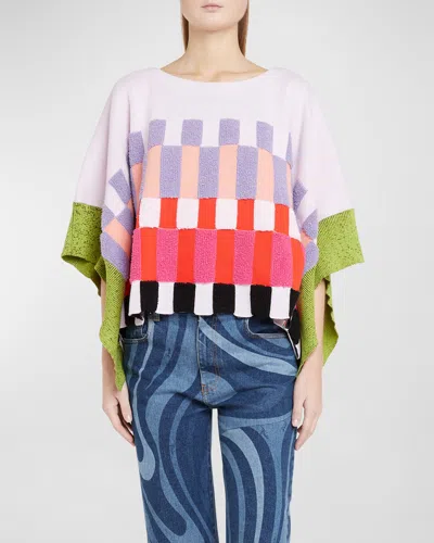 Emilio Pucci Chek Textured Knit Poncho Sweater In Multicolor