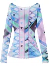 EMILIO PUCCI PRINTED TULLE T-SHIRT IN ROSE PINK AND MULTICOLOUR GEOMETRIC PRINT FOR WOMEN