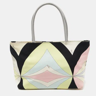 Emilio Pucci Color Canvas And Leather Snap Tote In Multi