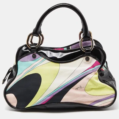 Emilio Pucci Color Printed Canvas And Patent Leather Satchel In Multi
