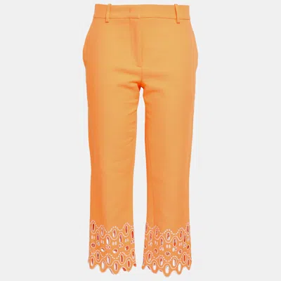 Pre-owned Emilio Pucci Cotton Straight Leg Trousers 38 In Orange