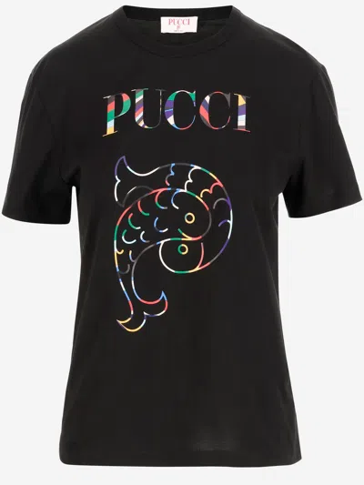 Emilio Pucci Cotton T Shirt With Logo In Black