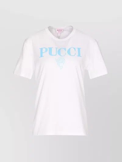 Pucci Crewneck Graphic Print Short Sleeves Soft Fabric In White