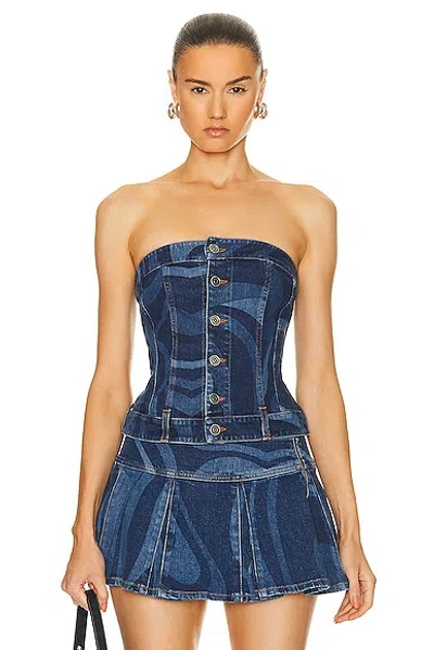 Emilio Pucci Denim Sleeveless Top In Blue & Celeste