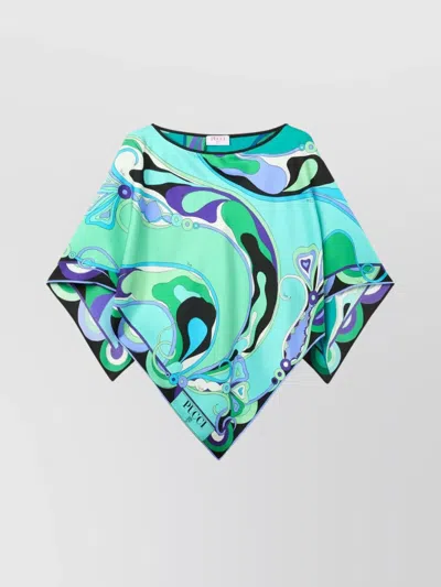 Emilio Pucci Draped Orchid-print Boat Neck Blouse In Green