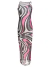 Emilio Pucci Abstract Pattern Sheer Overlay Floor-length Dress In Pink