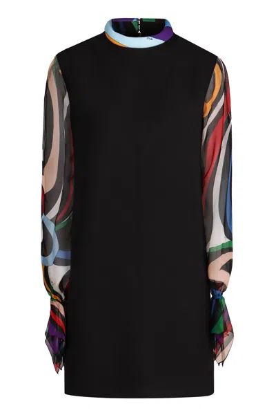 Emilio Pucci Elegant Marmo Print Cady Dress In Black