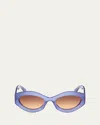 Pucci Cat-eye Acetate Sunglasses In Shiny Opal Lavender Grad Brown To Orange Lenses