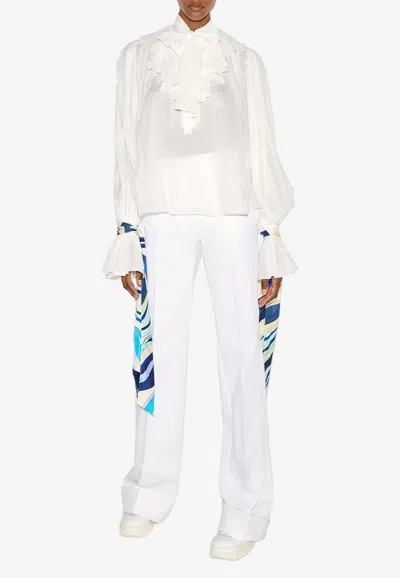 Emilio Pucci Fiamme Print Long-sleeved Blouse In White