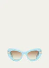 EMILIO PUCCI FILIGREE ACETATE & METAL CAT-EYE SUNGLASSES