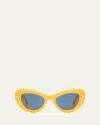 Pucci Filigree Acetate & Metal Cat-eye Sunglasses In Solid Yellow Pale Gold White Blue Lenses