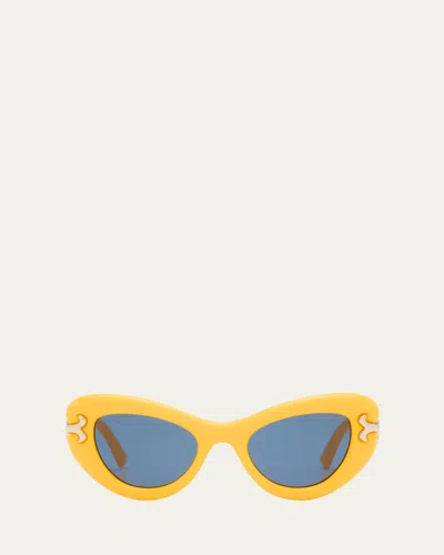 Pucci Filigree Acetate & Metal Cat-eye Sunglasses In Solid Yellow Pale Gold White Blue Lenses