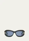 Pucci Women's Shiny Black & Smoke Blue Geometric Sunglasses In Shiny Black Pale