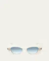 Pucci Women's Shiny Ivory & Green Gradient Geometric Sunglasses In Shiny Ivory Pale Gold Dark Blue Gradient Green Lenses