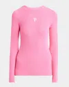 Pucci Fine Wool-lycra Vanise Rib Long-sleeve Top In Rosa Fluo