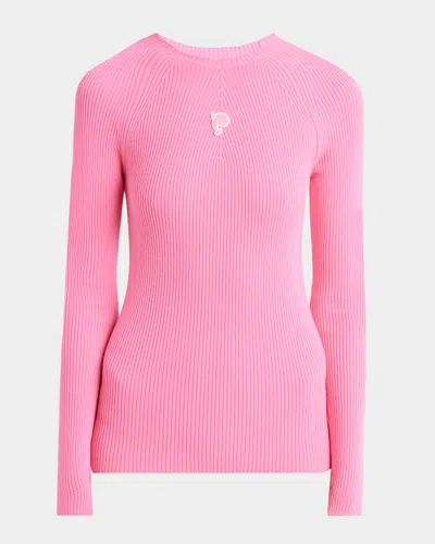 Emilio Pucci Fine Wool-lycra Vanise Rib Long-sleeve Top In Rosa Fluo