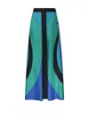 Emilio Pucci Flowing Silk Trousers With Abstract Teal In Blue