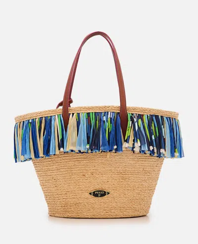 Emilio Pucci Pucci Woven Puccing Basket Bag In Beige