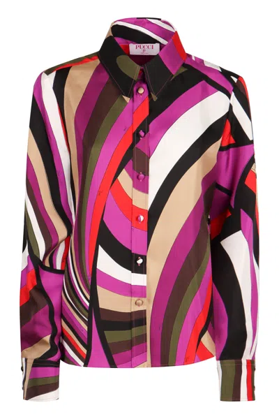 Emilio Pucci Fuchsia Silk Shirt For Women | Printed Top For Ss24 In Pink