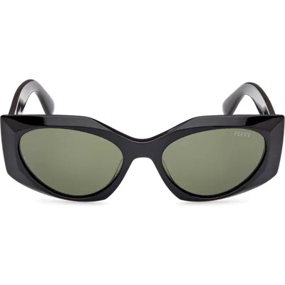Emilio Pucci Women's Shiny Black & Green Faceted Rectangle Sunglasses In Black Green