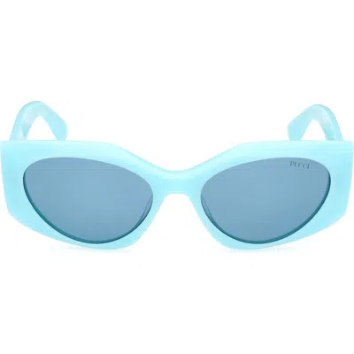 Emilio Pucci Women's Shiny Light Blue Faceted Rectangle Sunglasses
