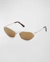 Emilio Pucci Geometric Metal & Acetate Rectangle Sunglasses In Brown
