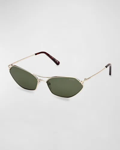 Emilio Pucci Geometric Metal & Acetate Rectangle Sunglasses In Gold Green