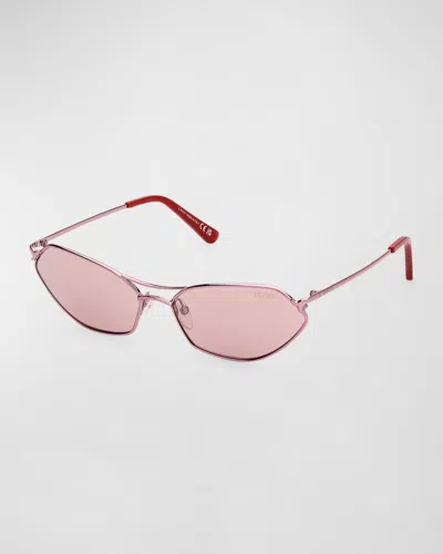 Emilio Pucci Geometric Metal & Acetate Rectangle Sunglasses In Pink