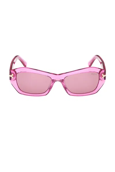 Emilio Pucci Geometric Sunglasses In Shiny Transp Violet & Red