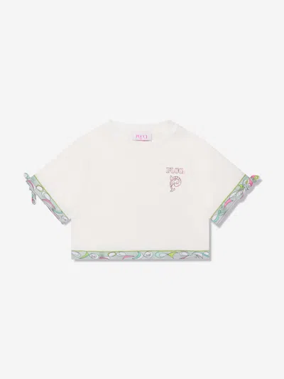 Emilio Pucci Kids' Girls Branded T-shirt In Ivory