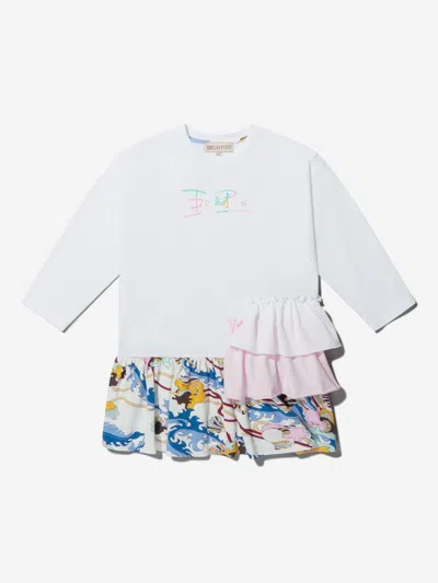 Emilio Pucci Kids' Girls Cotton Patterned Logo Dress 14 Yrs White