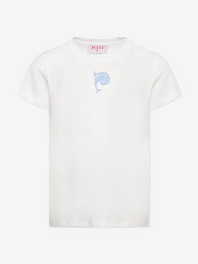 Emilio Pucci Kids' Girls Fish Logo T-shirt In Ivory