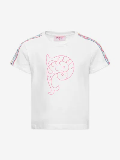 Emilio Pucci Kids' Girls Fish Logo T-shirt In Ivory