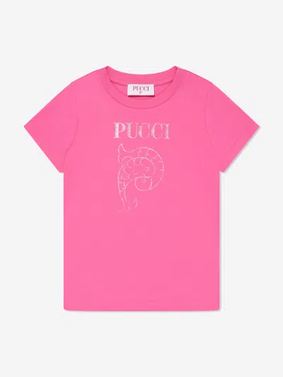 Emilio Pucci Babies' Girls Fish Logo T-shirt In Pink