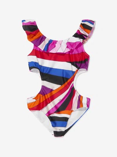 Emilio Pucci Kids' Girls Iride Swimsuit In Multicoloured