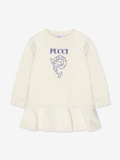 Emilio Pucci Kids' Girls Logo Jersey Dress In Ivory