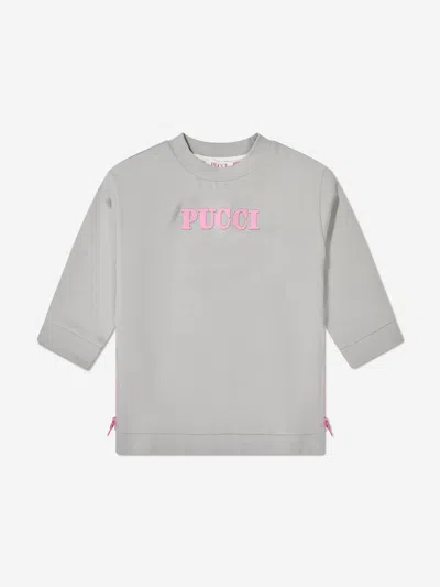Emilio Pucci Kids' Girls Logo Sweater Dress In Grey
