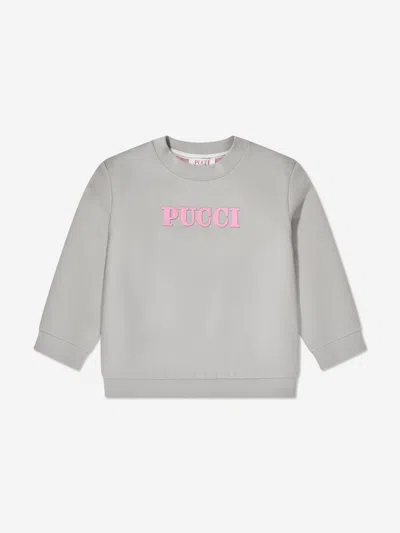 Emilio Pucci Kids' Girls Logo Sweatshirt In Grey