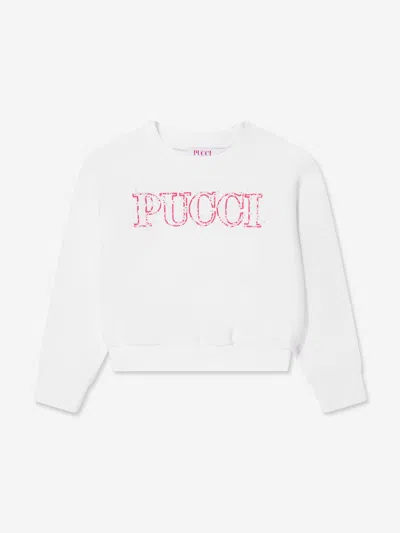 Emilio Pucci Kids' Girls Logo Sweatshirt In White